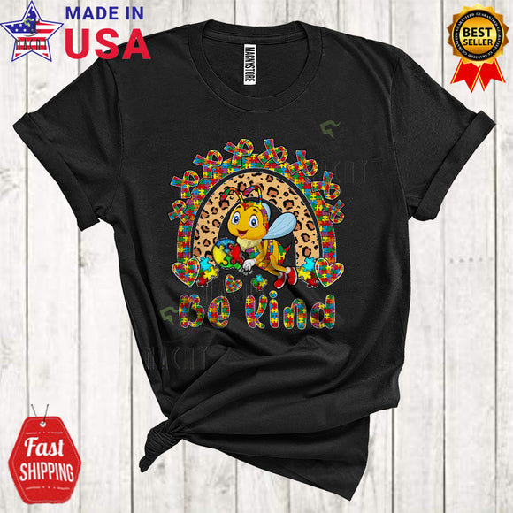 MacnyStore - Be Kind Cool Proud Autism Awareness Mother's Day Puzzle Bee Lover Leopard Rainbow T-Shirt