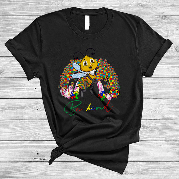 MacnyStore - Be Kind, Proud Autism Awareness Ribbon Matching Bee Lover, Puzzle Rainbow Family T-Shirt