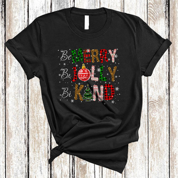 MacnyStore - Be Merry Be Jolly Be Kind, Amazing Christmas Leopard Plaid Teacher, X-mas Teaching Snow T-Shirt