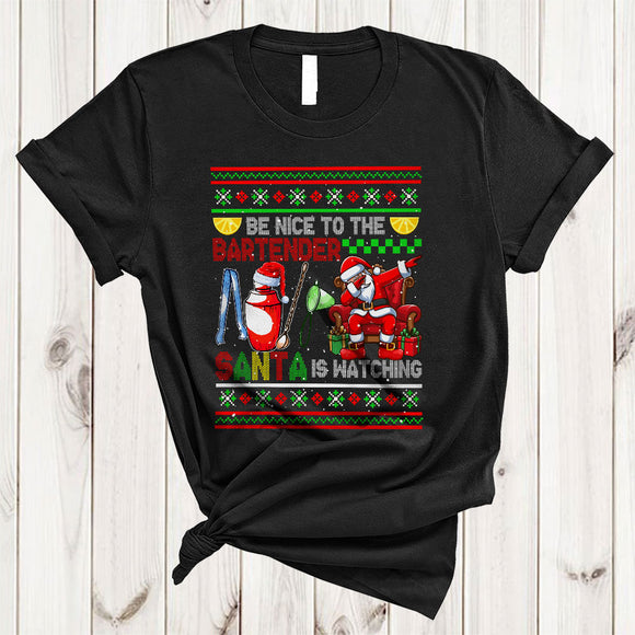 MacnyStore - Be Nice To The Bartender, Amazing Cool Christmas Santa Dabbing, X-mas Sweater Family Group T-Shirt