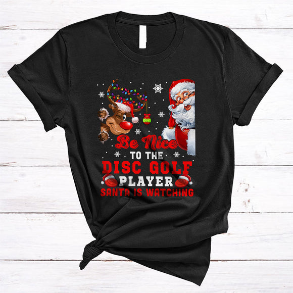 MacnyStore - Be Nice To The Disc Golf Player, Lovely X-mas Santa Reindeer, Christmas Family Group T-Shirt