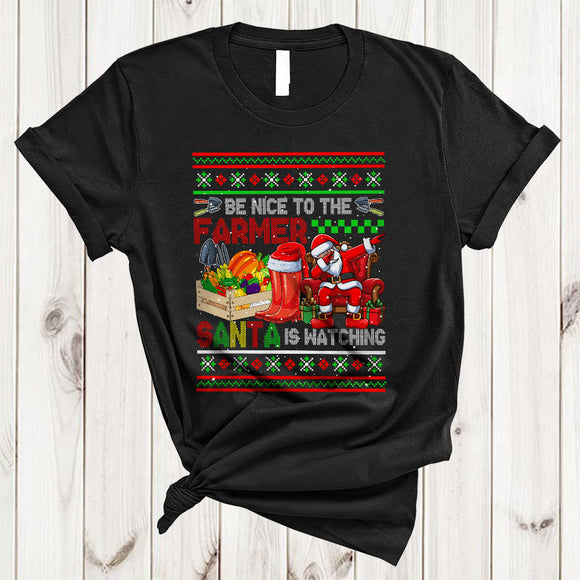 MacnyStore - Be Nice To The Farmer, Amazing Cool Christmas Santa Dabbing, X-mas Sweater Family Group T-Shirt