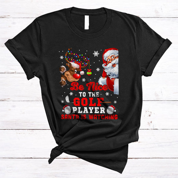 MacnyStore - Be Nice To The Golf Player, Lovely X-mas Santa Reindeer, Christmas Family Group T-Shirt