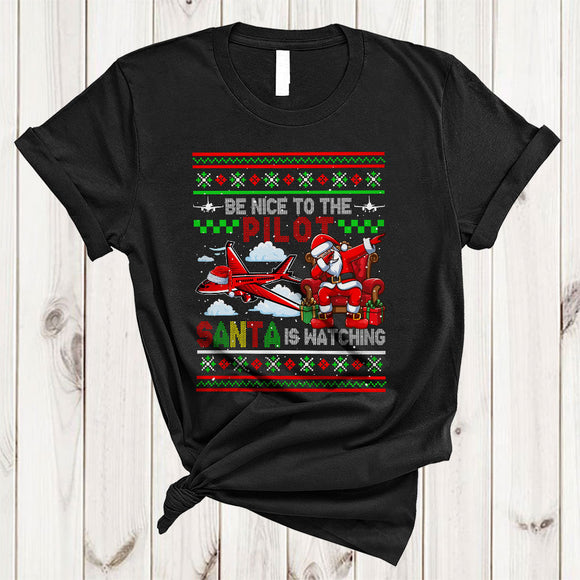 MacnyStore - Be Nice To The Pilot, Amazing Cool Christmas Santa Dabbing, X-mas Sweater Family Group T-Shirt