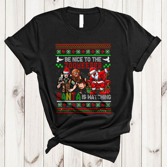 MacnyStore - Be Nice To The Zookeeper, Amazing Cool Christmas Santa Dabbing, X-mas Sweater Family Group T-Shirt
