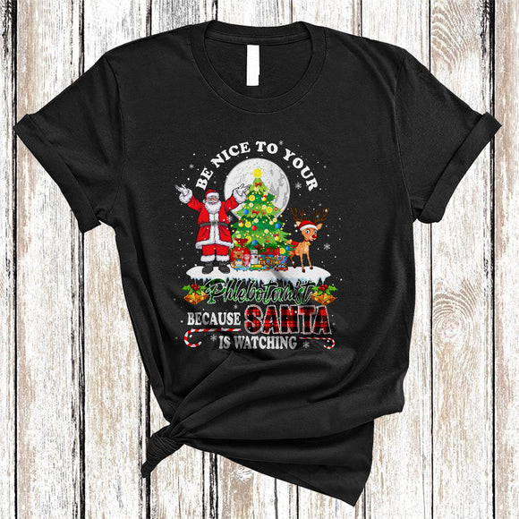 MacnyStore - Be Nice To Your Phlebotomist Santa Is Watching, Lovely Christmas Santa Reindeer, X-mas Tree T-Shirt