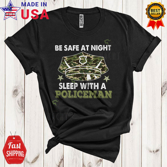 MacnyStore - Be Safe At Night Sleep With A Policeman Cool Funny Father's Day Proud Policeman Family Group Lover T-Shirt
