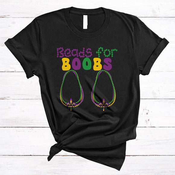 MacnyStore - Beads For Boobs, Humorous Mardi Gras Costume Women Beads, Matching Parades Group T-Shirt