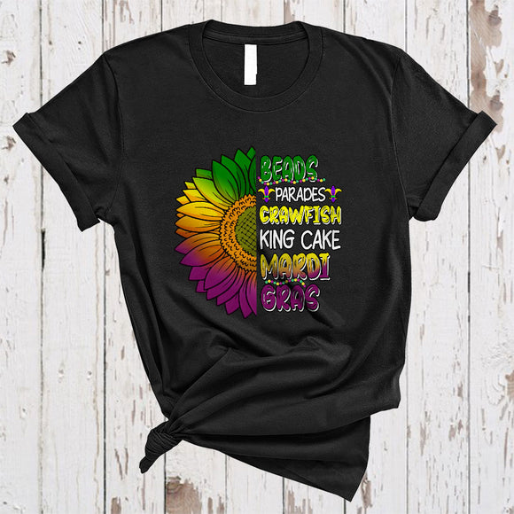 MacnyStore - Beads Parades King Cake, Awesome Mardi Gras Beads Mask, Sunflower Parades Team Group T-Shirt