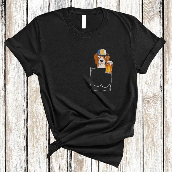 MacnyStore - Beagle Drinking Beer In Pocket, Humorous Drunker Beer Animal Lover, Drinking Group T-Shirt