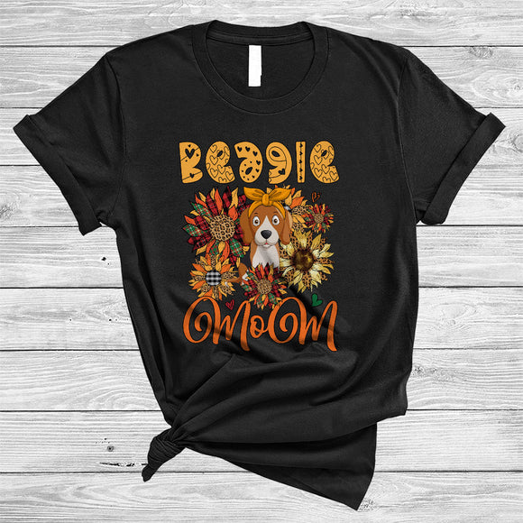 MacnyStore - Beagle Mom, Lovely Mother's Day Leopard Plaid Sunflowers, Matching Mom Family Group T-Shirt