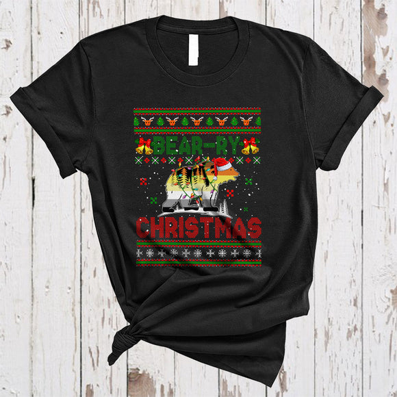 MacnyStore - Bear-ry Christmas, Awesome Christmas Sweater Santa Bear Lover, LGBTQ Pride X-mas Lights T-Shirt