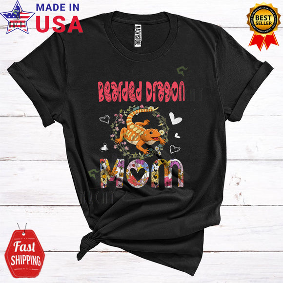 MacnyStore - Bearded Dragon Mom Cool Cute Mother's Day Floral Flowers Circle Wild Animal Lover Family T-Shirt