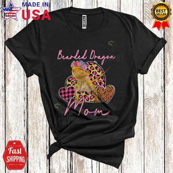 MacnyStore - Bearded Dragon Mom Funny Cool Mother's Day Leopard Plaid Flowers Wild Animal Lover T-Shirt