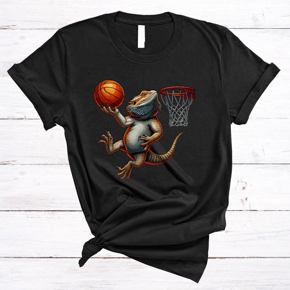 MacnyStore - Bearded Dragon Playing Basketball, Joyful Sport Basketball Player, Wild Animal Zoo Keeper Group T-Shirt