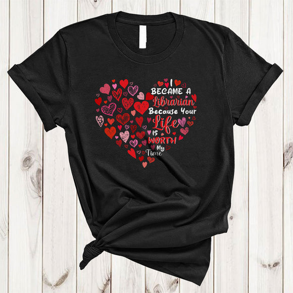 MacnyStore - Became A Librarian, Awesome Valentine's Day Librarian Hearts Shape, Matching Couple T-Shirt