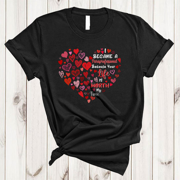 MacnyStore - Became A Paraprofessional, Awesome Valentine's Day Paraprofessional Hearts Shape, Matching Couple T-Shirt