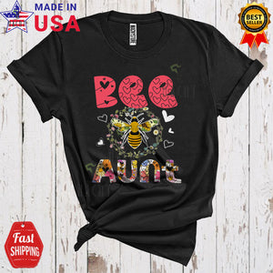 MacnyStore - Bee Aunt Funny Happy Mother's Day Family Group Flowers Circle Floral Bee Lover T-Shirt