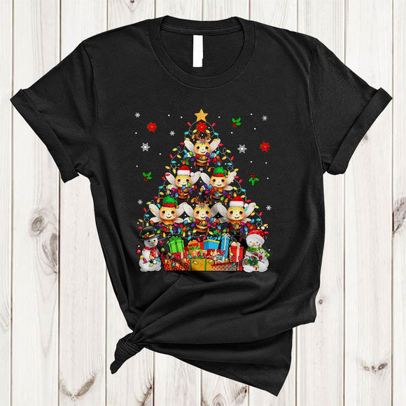 MacnyStore - Bee Christmas Tree, Adorable X-mas Lights Snow Around, Bee Animal Snowman T-Shirt