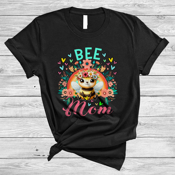 MacnyStore - Bee Mom, Wonderful Mother's Day Flowers Rainbow, Insect Animal Lover Matching Family T-Shirt