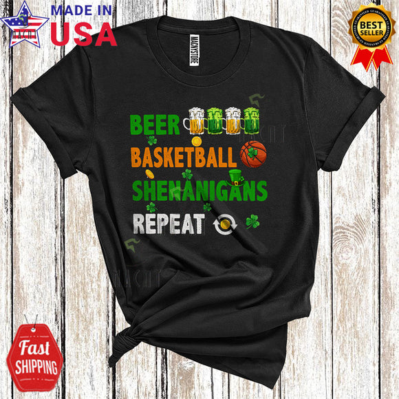 MacnyStore - Beer Basketball Shenanigans Repeat Cute Cool St. Patrick's Day Sport Player Playing Drinking Lover T-Shirt