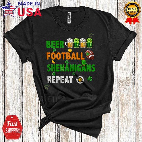 MacnyStore - Beer Football Shenanigans Repeat Cute Cool St. Patrick's Day Football Player Playing Drinking Lover T-Shirt