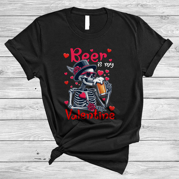 MacnyStore - Beer Is My Valentine, Sarcastic Valentine's Day Hearts Skeleton, Matching Drunk Drinking Team T-Shirt