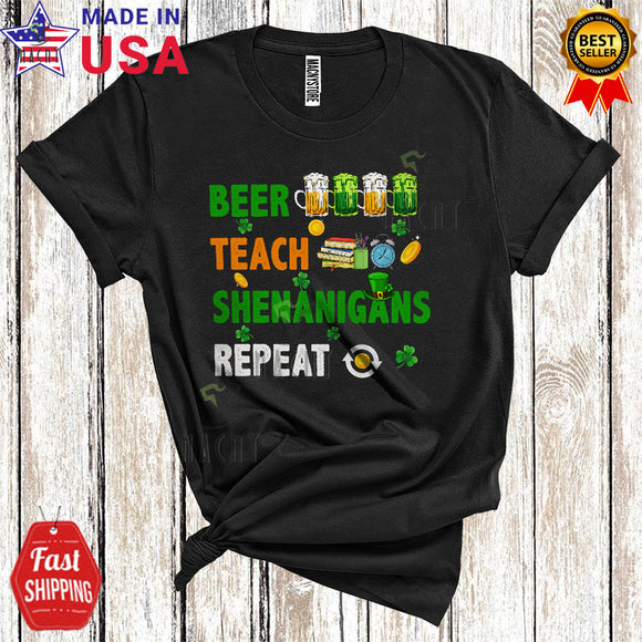 MacnyStore - Beer Teach Shenanigans Repeat Cute Cool St. Patrick's Day Matching Teacher Teaching Lover T-Shirt