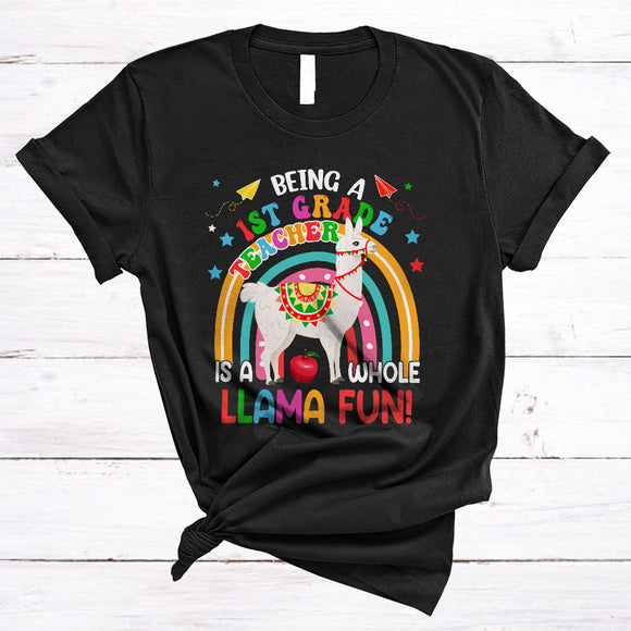MacnyStore - Being A 1st Grade Teacher Llama Fun, Humorous Rainbow Llama Lover, Matching Teacher Group T-Shirt