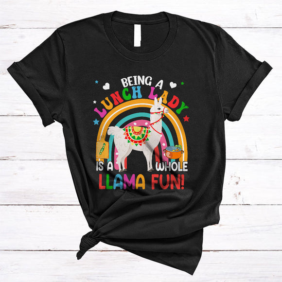 MacnyStore - Being A Lunch Lady Llama Fun, Humorous Rainbow Llama Lover, Matching Lunch Lady Group T-Shirt