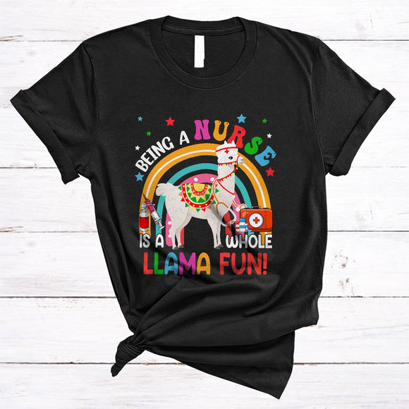 MacnyStore - Being A Nurse Llama Fun, Humorous Rainbow Llama Lover, Matching Nursing Nurse Group T-Shirt