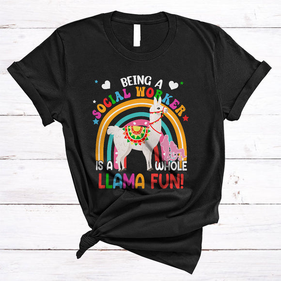 MacnyStore - Being A Social Worker Llama Fun, Humorous Rainbow Llama Lover, Matching Social Worker Group T-Shirt
