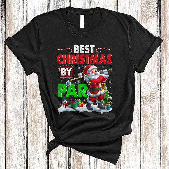 MacnyStore - Best Christmas By Par, Joyful X-mas Lights Plaid Santa Playing Golf, Sport Player Team T-Shirt