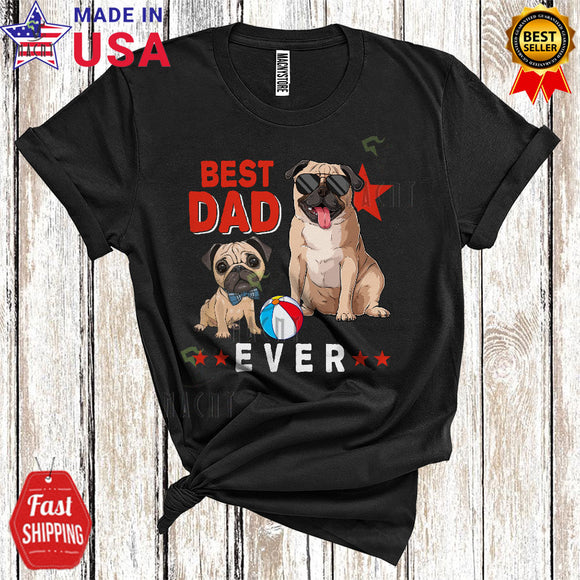 MacnyStore - Best Dad Ever Cute Cool Family Father's Day Dad Son Proud Pug Dad Wearing Sunglasses T-Shirt