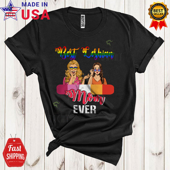 MacnyStore - Best Lesbian Mom Ever Cool Happy Mother's Day LGBTQ Lesbian Parents Matching Family Group T-Shirt