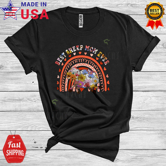 MacnyStore - Best Sheep Mom Ever Cute Cool Mother's Day Matching Family Floral Rainbow T-Shirt