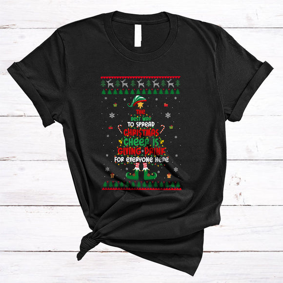 MacnyStore - Best Way To Spread Christmas Cheer Is Giving Drink, Cheerful Sweater ELF, Drinking X-mas T-Shirt