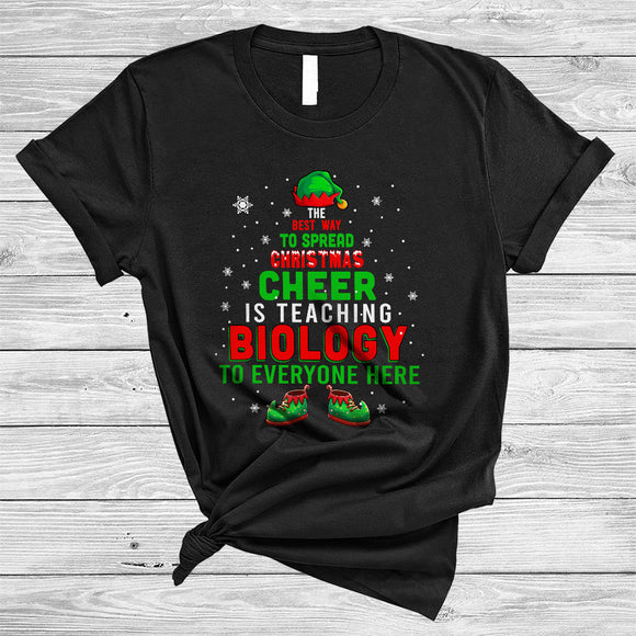 MacnyStore - Best Way To Spread Christmas Is Teaching Biology, Jolly X-mas Biology Teacher, ELF Family Group T-Shirt