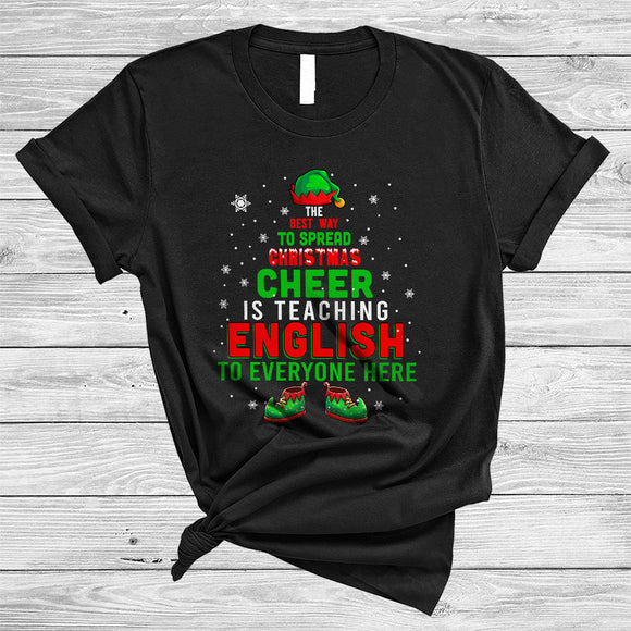 MacnyStore - Best Way To Spread Christmas Is Teaching English, Jolly X-mas English Teacher, ELF Family Group T-Shirt