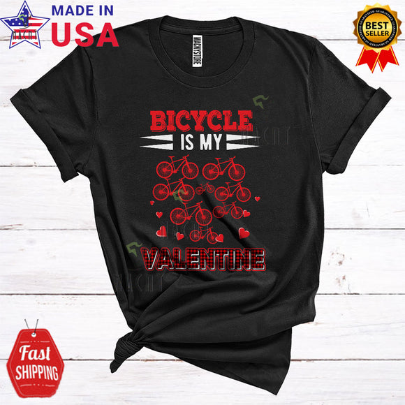 MacnyStore - Bicycle Is My Valentine Cute Cool Valentine's Day Bicycle Heart Shape Plaid Cycling Lover T-Shirt