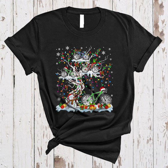 MacnyStore - Bicycle On Christmas Tree, Wonderful X-mas Snow Around, Santa Bicycle X-mas T-Shirt
