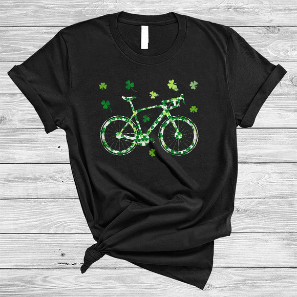 MacnyStore - Bicycle Rider Shape Shamrock, Joyful St. Patrick's Day Bicycle Lover, Lucky Shamrock T-Shirt