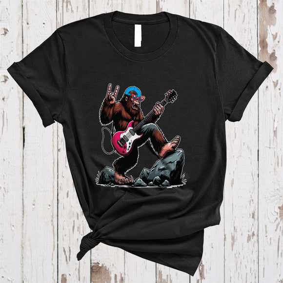 MacnyStore - Bigfoot Rock Music Lover, Joyful Bigfoot Sunglasses Lover, Guitar Player Guitarist Group T-Shirt