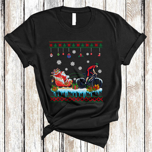 MacnyStore - Bike Sledding Santa Sleigh, Awesome Christmas Sweater Santa Sleigh, Pajama Family Group T-Shirt