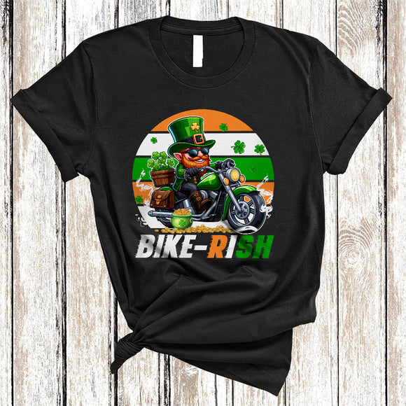 MacnyStore - Bike-rish, Awesome St. Patrick's Day Retro Leprechaun Riding Motorbike, Irish Shamrock T-Shirt