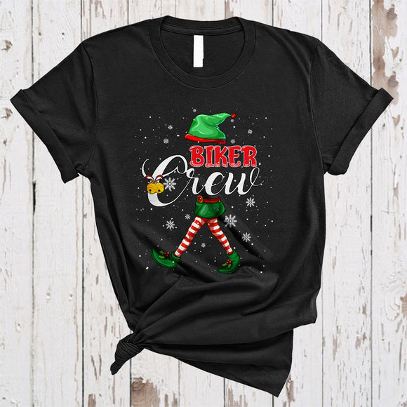 MacnyStore - Biker Crew, Joyful Cute Christmas ELF Snow, Biker Biking Matching X-mas Family Group T-Shirt