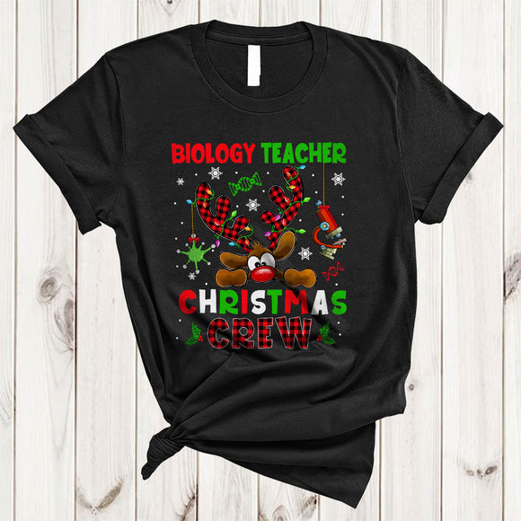 MacnyStore - Biology Teacher Christmas Crew, Cute Lovely Plaid Reindeer, Matching Teacher X-mas Group T-Shirt