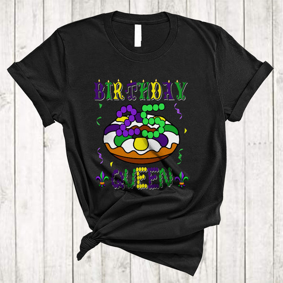 MacnyStore - Birthday 25 Queen, Cheerful Mardi Gras Beads King Cake, Matching 25th Birthday Family Group T-Shirt