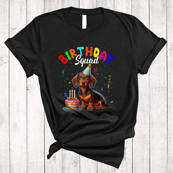 MacnyStore - Birthday Squad, Adorable Dachshund With Birthday Cake Celebration, Matching Family Group T-Shirt