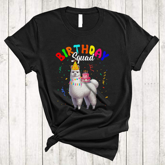 MacnyStore - Birthday Squad, Adorable Llama With Birthday Cake Celebration, Matching Family Group T-Shirt